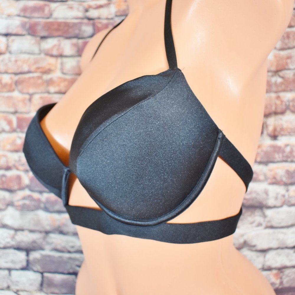 Victorias Secret 34D Swim The Hottie Halter bikini Top Black Push Up Strappy - Picture 8 of 12